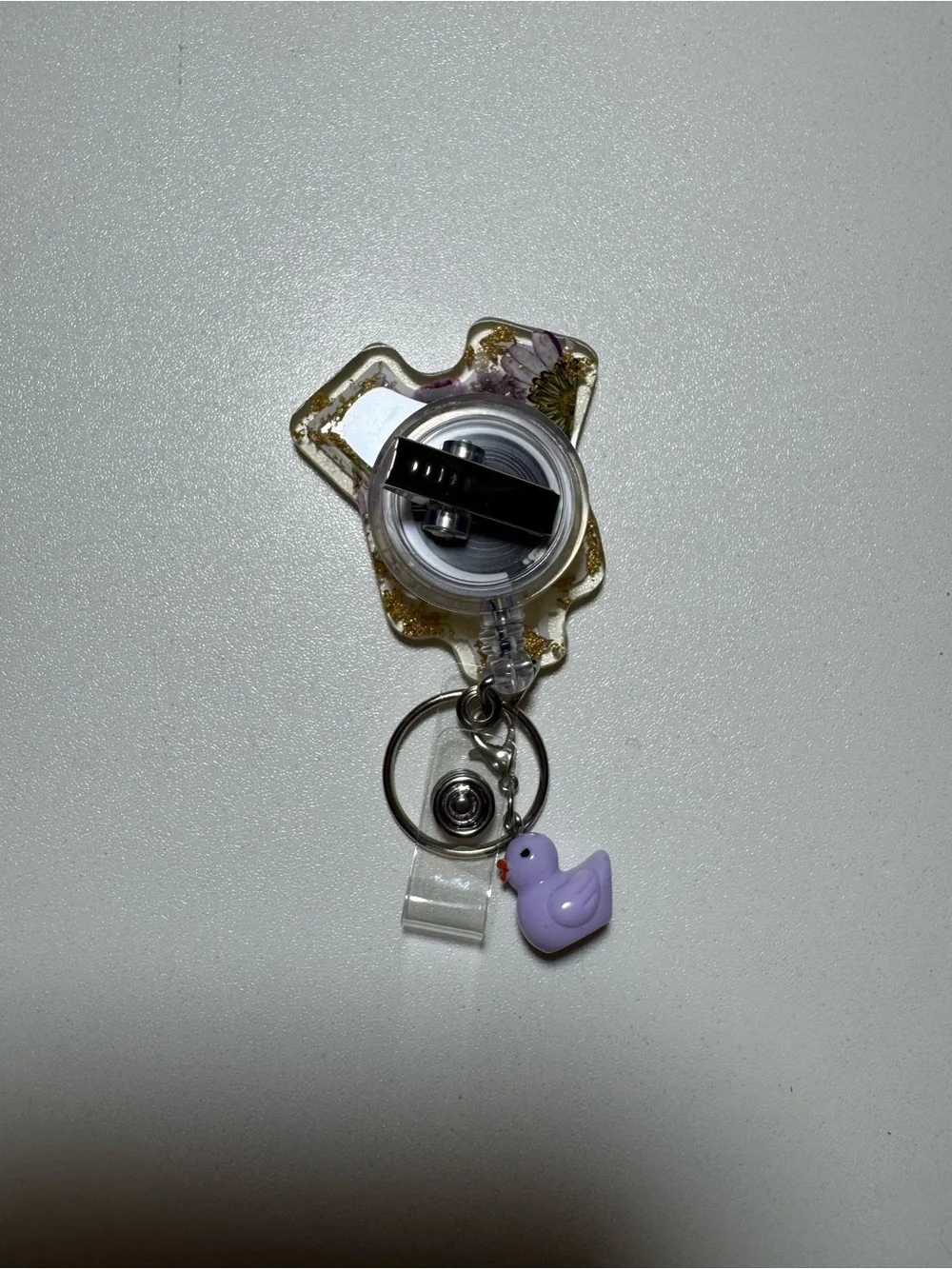 Handmade Purple Floral Resin Keychain with Duck Charm
